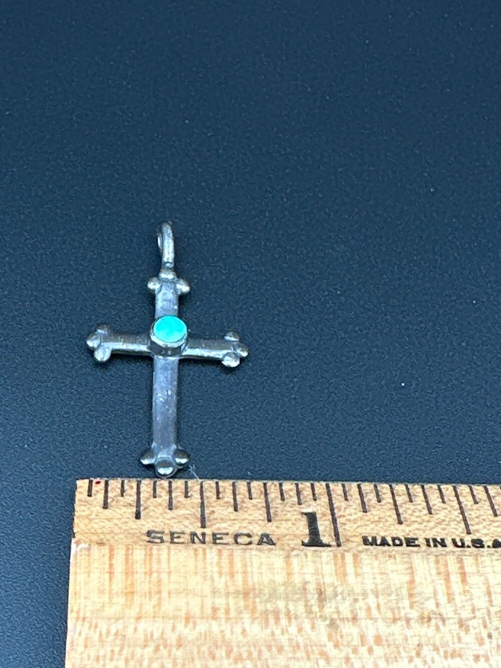 Vintage Southwestern Sterling Silver Small Turquoise Cross Pendant